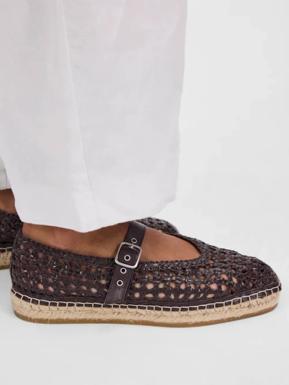 New! Madewell The Remy Mary Jane Espadrille in Woven Leather Dark Carob